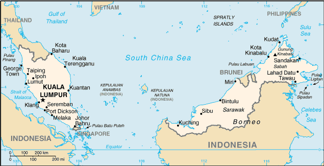[Country map of Malaysia]